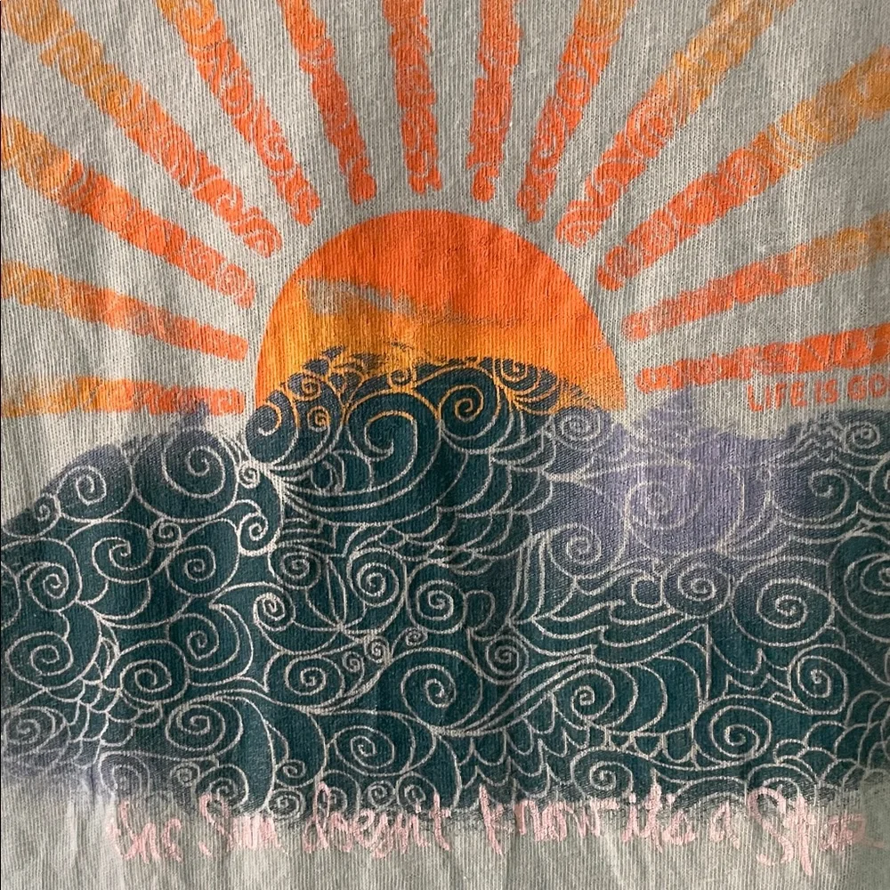 Life is Good Mint Green Long-Sleeve Hoodie Graphic Tee with Sunrise Motif - Picture 3 of 4